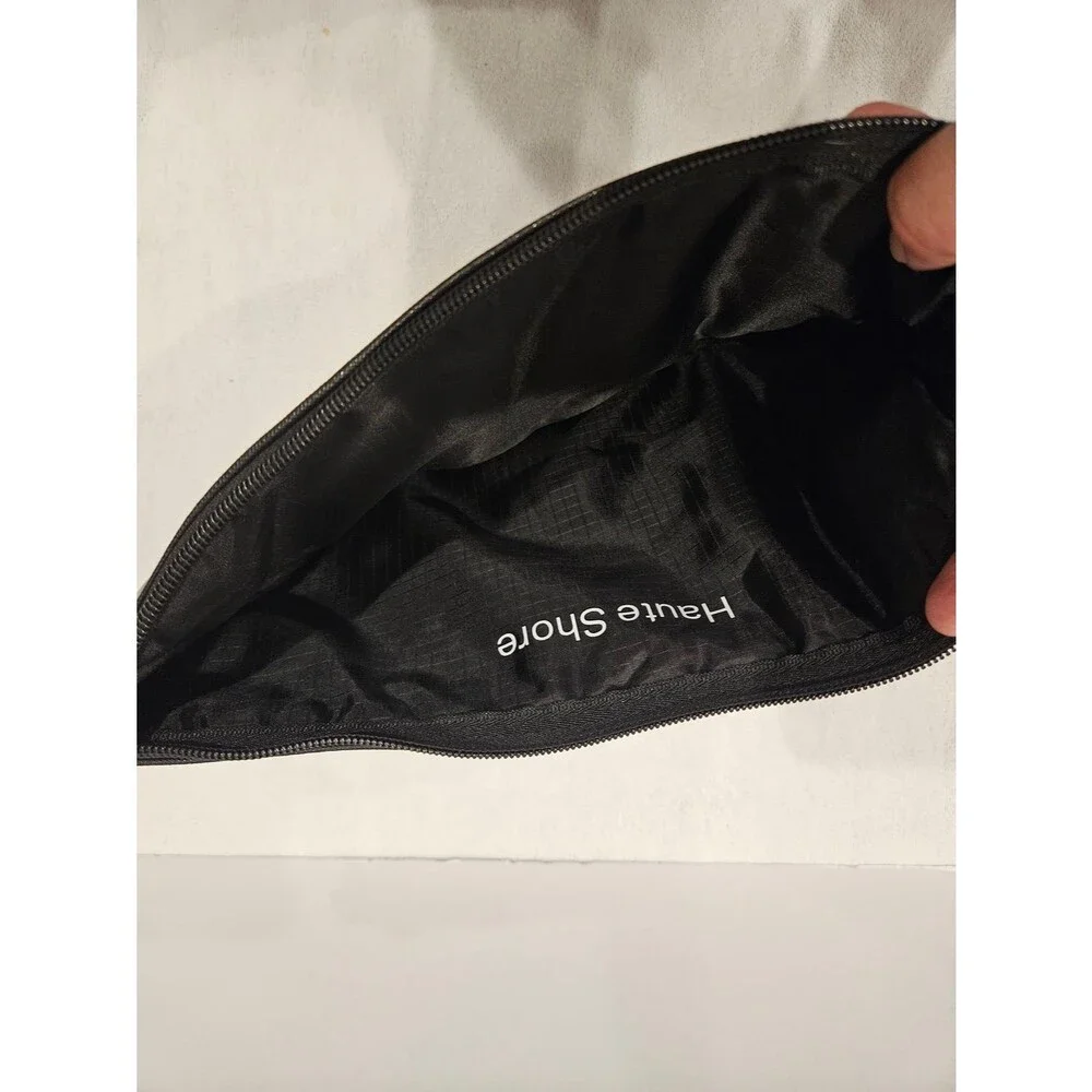 HAUTE SHORE Black Silver Quilted Pouch with Logo Lining Crossbody Shoulder Bag
